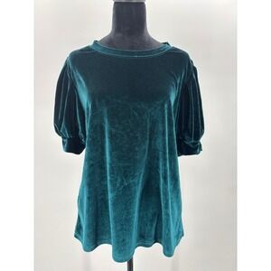 Amaryllis Velvet Puff Short Sleeve Top Teal Green XL